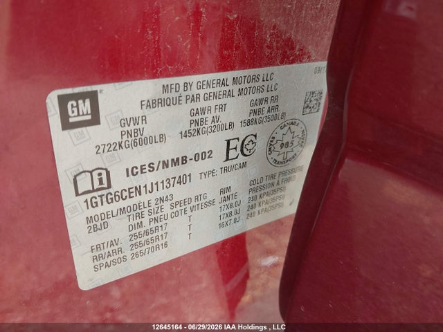 GMC CANYON SLE 2018 1GTG6CEN1J1137401 Image 19