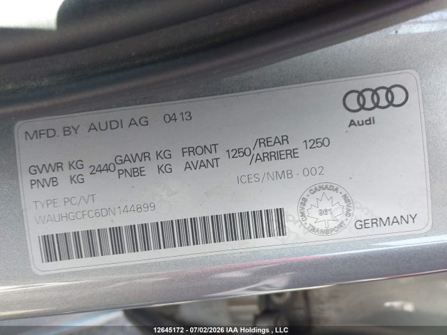 Продаж на аукціоні авто 2013 Audi A6 3.0t Premium, vin: WAUHGCFC6DN144899, номер лоту: 12645172