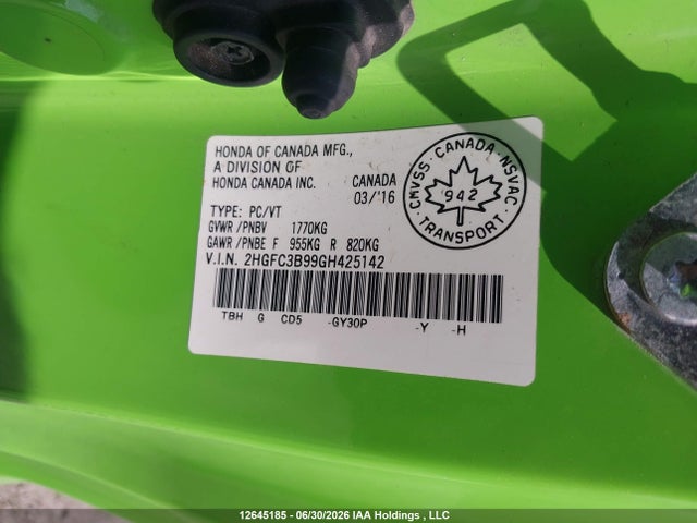 Продажа на аукционе авто 2016 Honda Civic Touring, vin: 2HGFC3B99GH425142, номер лота: 12645185