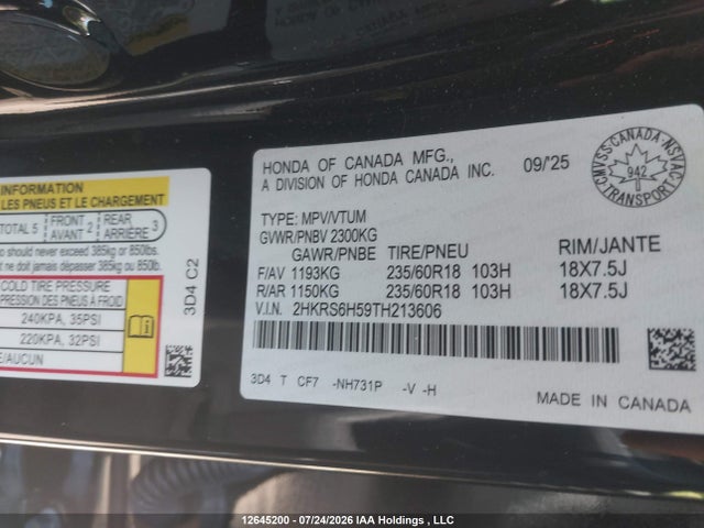 Продажа на аукционе авто 2026 Honda Cr-v Hybrid, vin: 2HKRS6H59TH213606, номер лота: 12645200