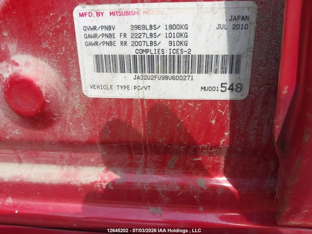 Aukcja sprzedaży 2011 Mitsubishi Lancer Se, vin: JA32U2FU9BU600271, numer aukcji: 12645202