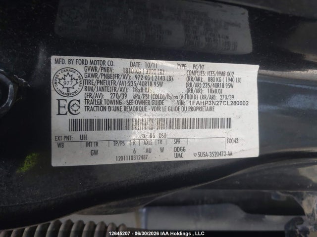 Продаж на аукціоні авто 2012 Ford Focus Titanium, vin: 1FAHP3N27CL280602, номер лоту: 12645207