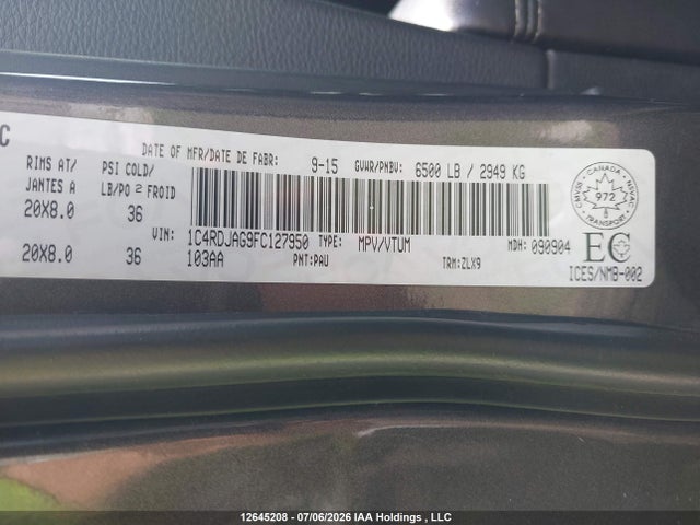Dodge Durango Sxt 2015 1C4RDJAG9FC127950 Image 9
