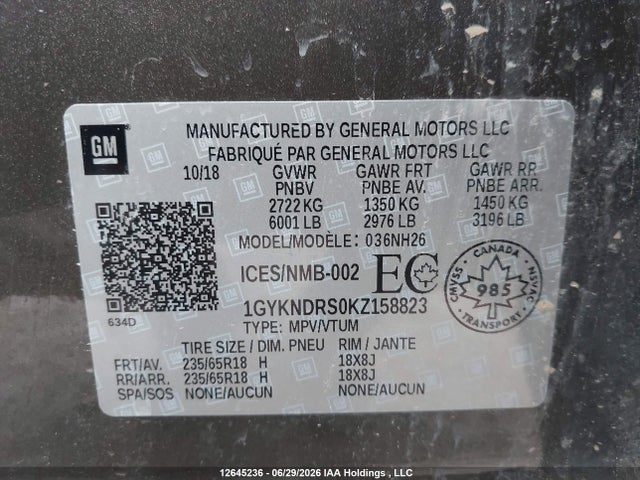 Cadillac XT5 LUXURY 2019 1GYKNDRS0KZ158823 Image 9