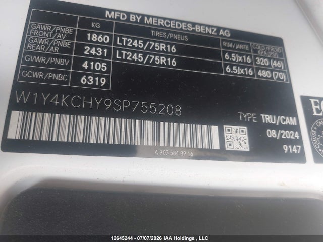 2025 Mercedes-benz Sprinter 2500 High Roof 4-cyl Diesel მანქანა იყიდება აუქციონზე, vin: W1Y4KCHY9SP755208, აუქციონის ნომერი: 12645244