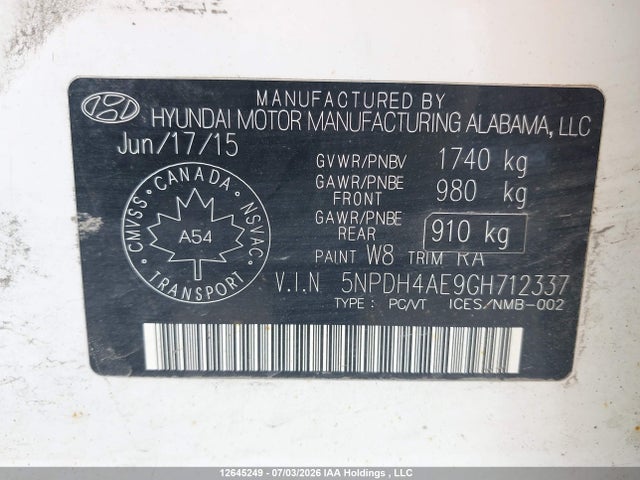 Hyundai Elantra L 2016 5NPDH4AE9GH712337 Image 19