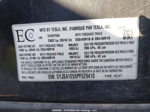 Tesla Model S Awd/standard Range 2023 5YJSA1E55PF529410 Image 9
