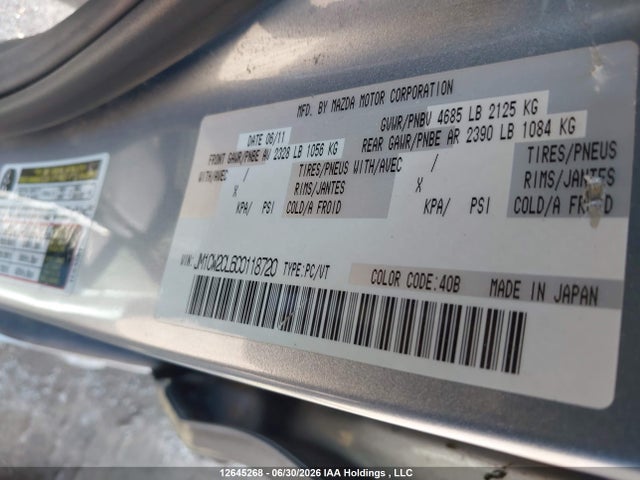 2012 Mazda Mazda5 მანქანა იყიდება აუქციონზე, vin: JM1CW2CL6C0118720, აუქციონის ნომერი: 12645268