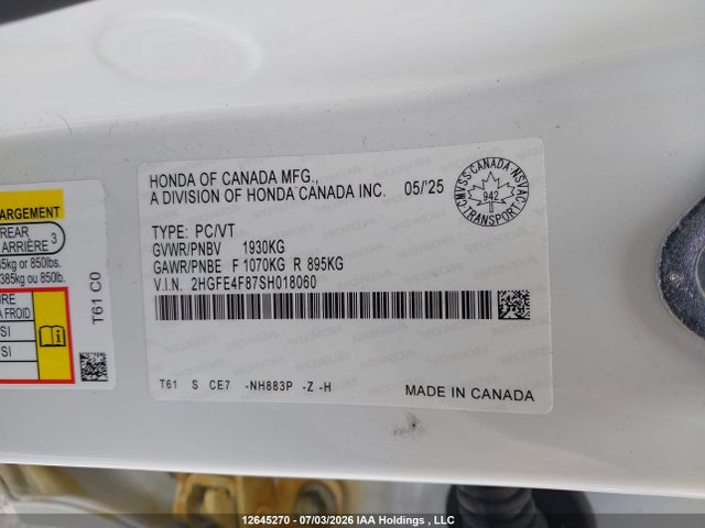 2HGFE4F87SH018060 Honda CIVIC HYBRID