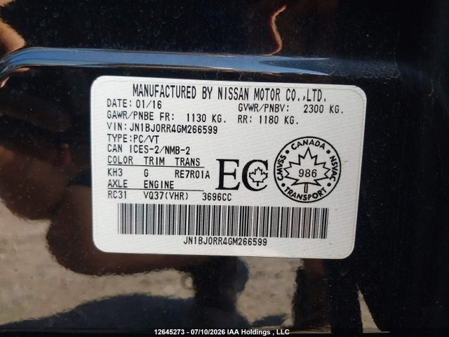 2016 Infiniti Qx50 მანქანა იყიდება აუქციონზე, vin: JN1BJ0RR4GM266599, აუქციონის ნომერი: 12645273