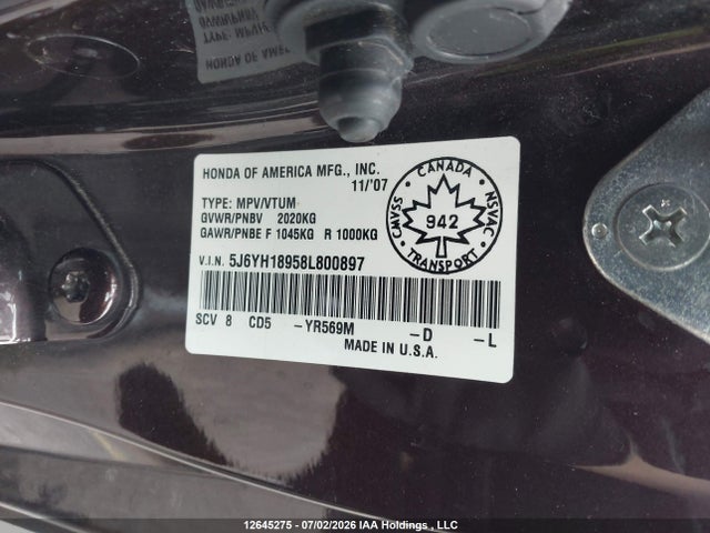 Aukcja sprzedaży 2008 Honda Element Sc, vin: 5J6YH18958L800897, numer aukcji: 12645275