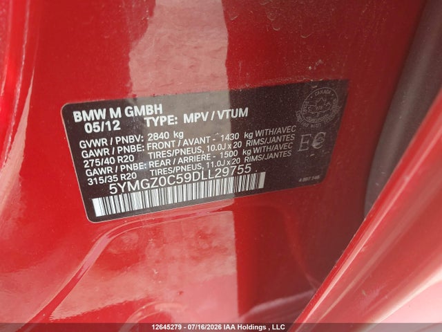 Продажа на аукционе авто 2013 Bmw X6 M, vin: 5YMGZ0C59DLL29755, номер лота: 12645279