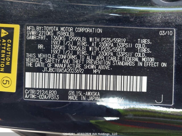 Продажа на аукционе авто 2010 Lexus Rx 450h, vin: JTJBC1BA5A2023692, номер лота: 12645281