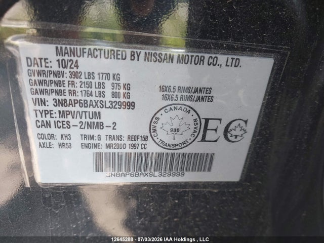 Aukcja sprzedaży 2025 Nissan Kicks S, vin: 3N8AP6BAXSL329999, numer aukcji: 12645288