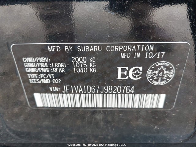 Продаж на аукціоні авто 2018 Subaru Wrx Premium, vin: JF1VA1D67J9820764, номер лоту: 12645298