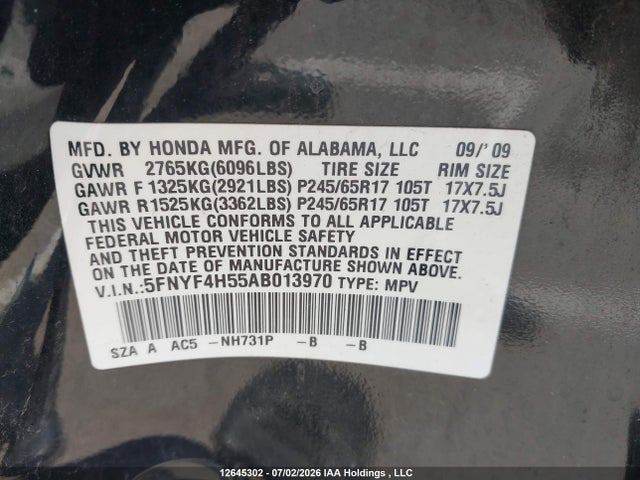 Aukcja sprzedaży 2010 Honda Pilot, vin: 5FNYF4H55AB013970, numer aukcji: 12645302
