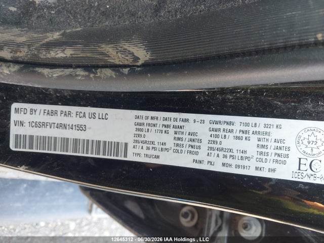 Продаж на аукціоні авто 2024 Ram 1500 Sport, vin: 1C6SRFVT4RN141553, номер лоту: 12645312