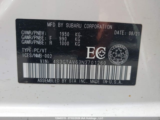 4S3GTAV63N3701260 Subaru Impreza Touring With Eyesight 5-door