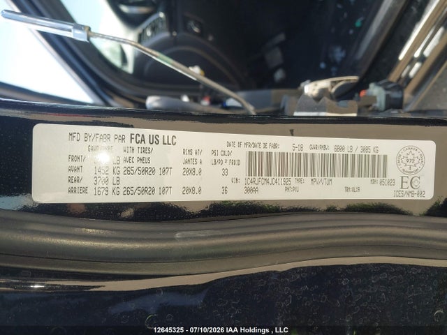 Aukcja sprzedaży 2018 Jeep Grand Cherokee Overland, vin: 1C4RJFCM4JC411925, numer aukcji: 12645325