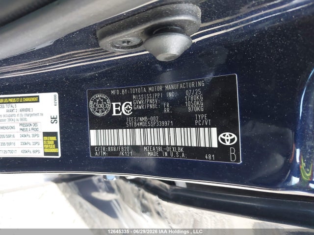 Продаж на аукціоні авто 2025 Toyota Corolla Le, vin: 5YFB4MDE5SP339971, номер лоту: 12645335