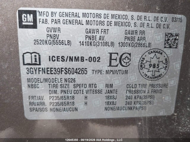 Cadillac SRX LUXURY 2015 3GYFNEE39FS604265 Image 9