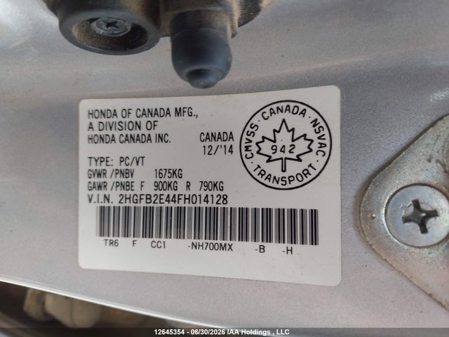 Honda Civic Lx 2015 2HGFB2E44FH014128 Image 9
