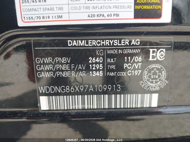 2007 Mercedes-benz S 550 4matic მანქანა იყიდება აუქციონზე, vin: WDDNG86X97A109913, აუქციონის ნომერი: 12645357