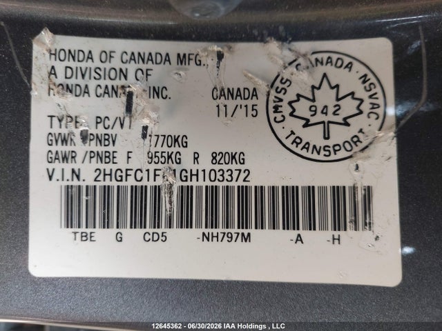 Honda Civic Ex-t 2016 2HGFC1F41GH103372 Image 9
