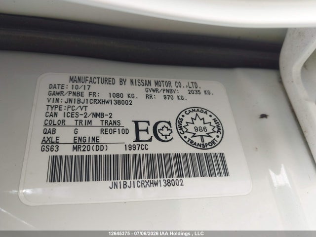 Продаж на аукціоні авто 2017 Nissan Qashqai S/sl/sv, vin: JN1BJ1CRXHW138002, номер лоту: 12645375