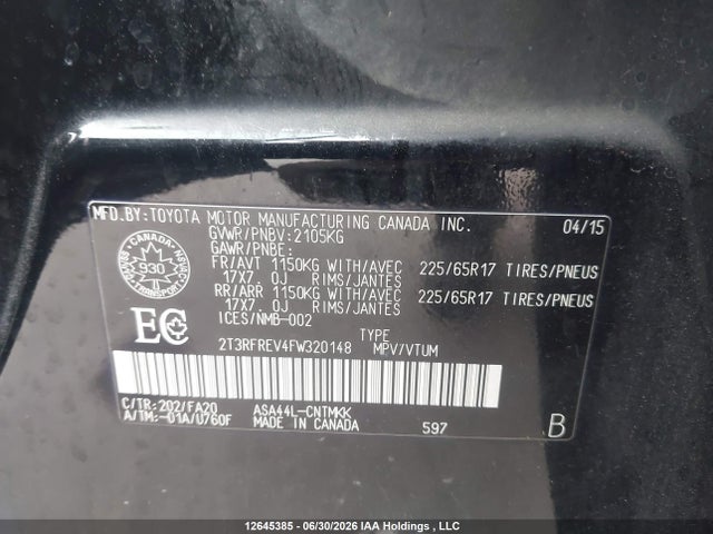 Toyota Rav4 Xle 2015 2T3RFREV4FW320148 Image 9