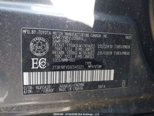 2025 Toyota Rav4 Xle/xle Premium მანქანა იყიდება აუქციონზე, vin: 2T3R1RFV5SC545221, აუქციონის ნომერი: 12645388