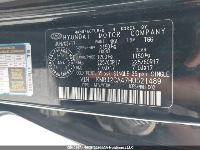 Продаж на аукціоні авто 2017 Hyundai Tucson, vin: KM8J2CA47HU521489, номер лоту: 12645397