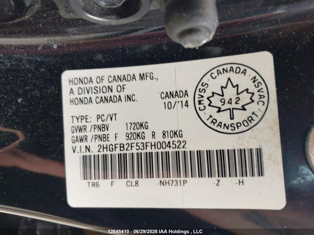 Honda CIVIC EX 2015 2HGFB2F53FH004522 Image 21