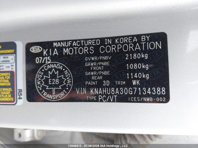 Продаж на аукціоні авто 2016 Kia Rondo Ex/ex Luxury, vin: KNAHU8A30G7134388, номер лоту: 12645413