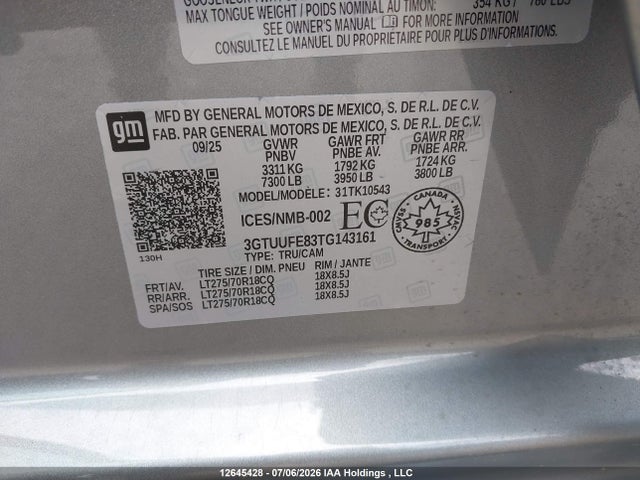 Продаж на аукціоні авто 2026 Gmc Sierra K1500 At4x, vin: 3GTUUFE83TG143161, номер лоту: 12645428