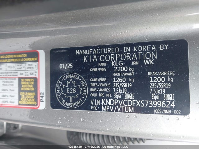 12645429 :رقم المزاد ، KNDPVCDFXS7399624 vin ، 2025 Kia Sportage Ex/ex Premium مزاد بيع