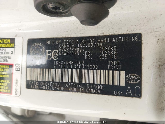 2010 Toyota Matrix მანქანა იყიდება აუქციონზე, vin: 2T1LE4EE3AC013990, აუქციონის ნომერი: 12645447