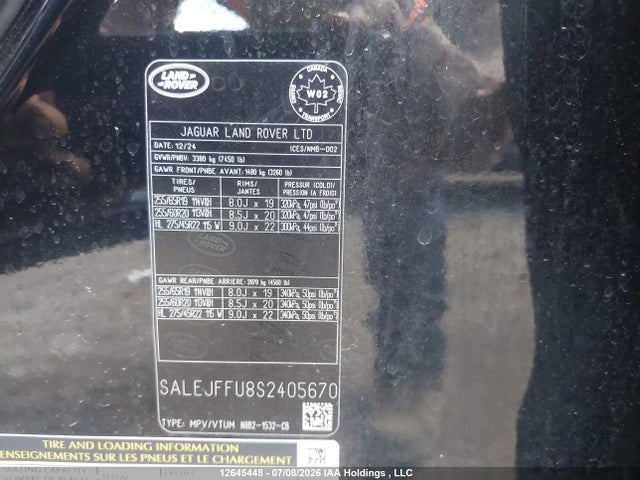 Продаж на аукціоні авто 2025 Land Rover Defender 130 P300 S, vin: SALEJFFU8S2405670, номер лоту: 12645448