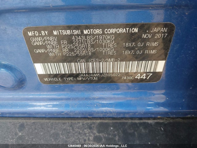 Продажа на аукционе авто 2018 Mitsubishi Rvr Se Limited/gt, vin: JA4AJ4AW5JZ605022, номер лота: 12645469