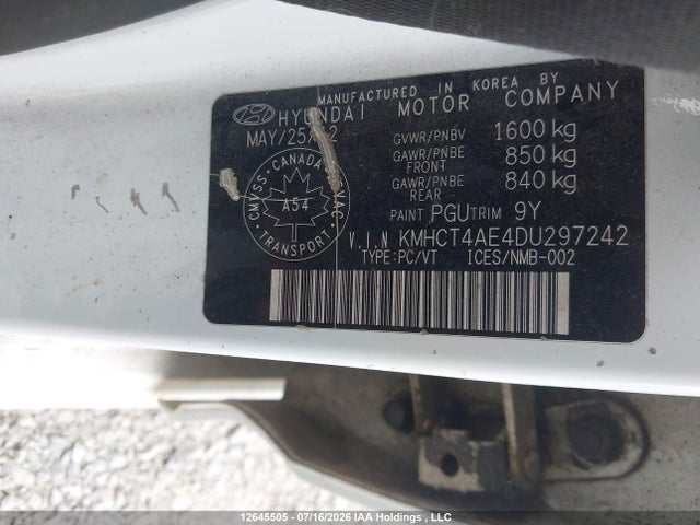 12645505 :رقم المزاد ، KMHCT4AE4DU297242 vin ، 2013 Hyundai Accent Gls/gs مزاد بيع