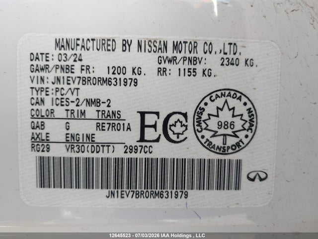 JN1EV7BR0RM631979 Infiniti Q50 LUXE