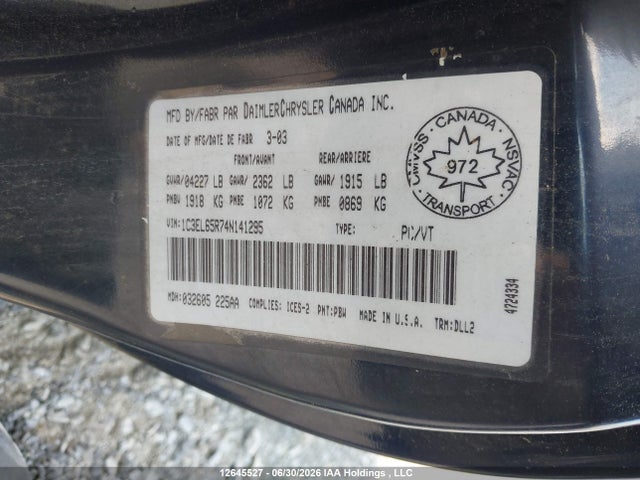 Продажа на аукционе авто 2004 Chrysler Sebring Limited, vin: 1C3EL65R74N141295, номер лота: 12645527