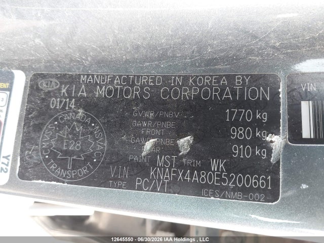 12645550 :رقم المزاد ، KNAFX4A80E5200661 vin ، 2014 Kia Forte 2.0l Ex/2.0l Sx مزاد بيع