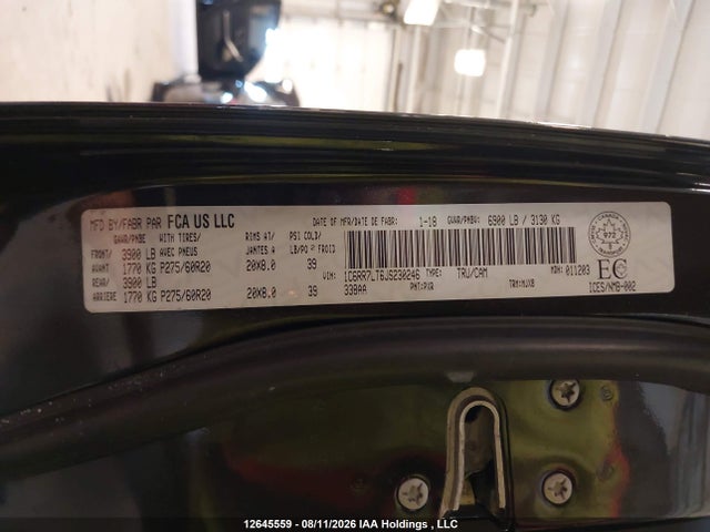 Aukcja sprzedaży 2018 Ram 1500 Slt, vin: 1C6RR7LT6JS230246, numer aukcji: 12645559