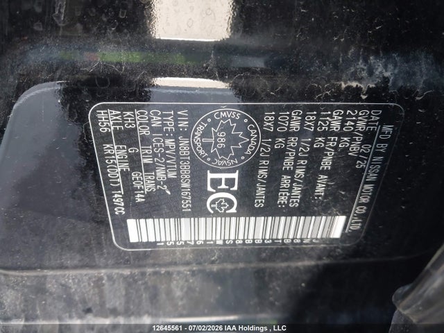 Aukcja sprzedaży 2025 Nissan Rogue Sv/rock Creek, vin: JN8BT3BB8SW167551, numer aukcji: 12645561