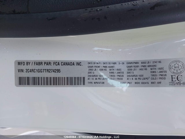 Chrysler Pacifica Limited 2026 2C4RC1GG7TR274295 Image 9