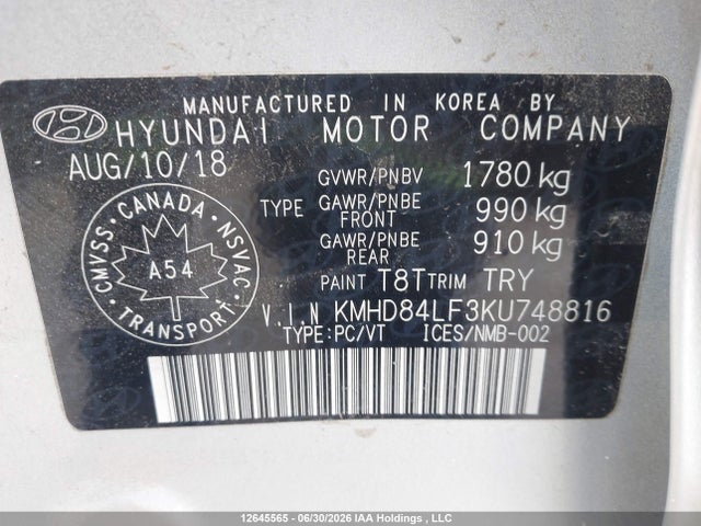 Продажа на аукционе авто 2019 Hyundai Elantra Luxury, vin: KMHD84LF3KU748816, номер лота: 12645565