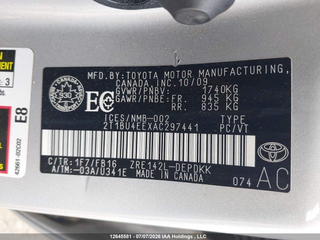 Aukcja sprzedaży 2010 Toyota Corolla S/le/xle, vin: 2T1BU4EEXAC297441, numer aukcji: 12645581