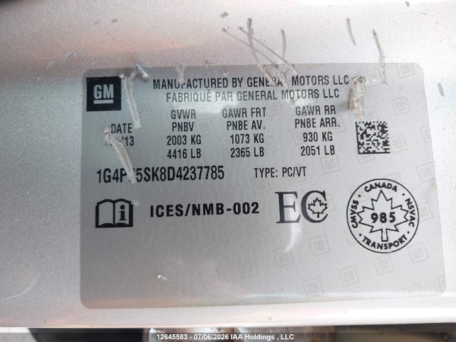 Aukcja sprzedaży 2013 Buick Verano, vin: 1G4PS5SK8D4237785, numer aukcji: 12645583