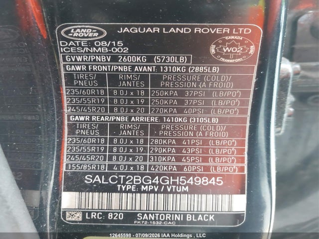 SALCT2BG4GH549845 Land Rover Discovery Sport Hse Luxury
